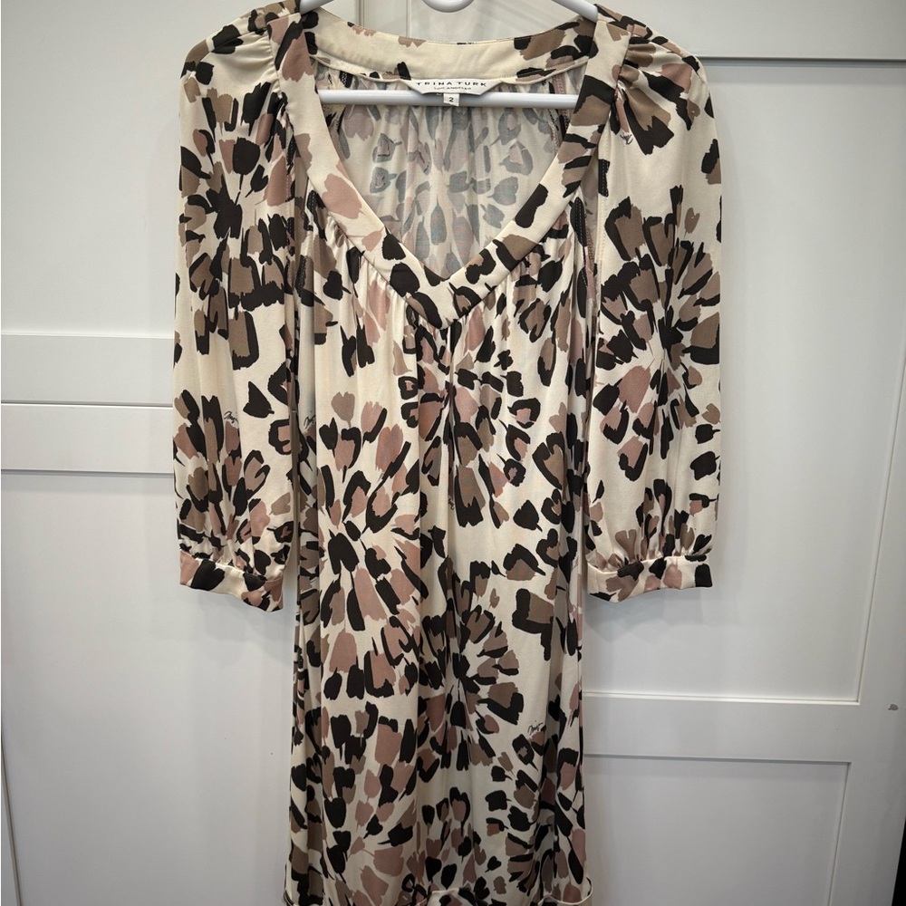 Trina Turk Beige and Black Patterned Dress